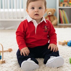 Ralph Lauren Red Long Sleeve Polo with White Collar